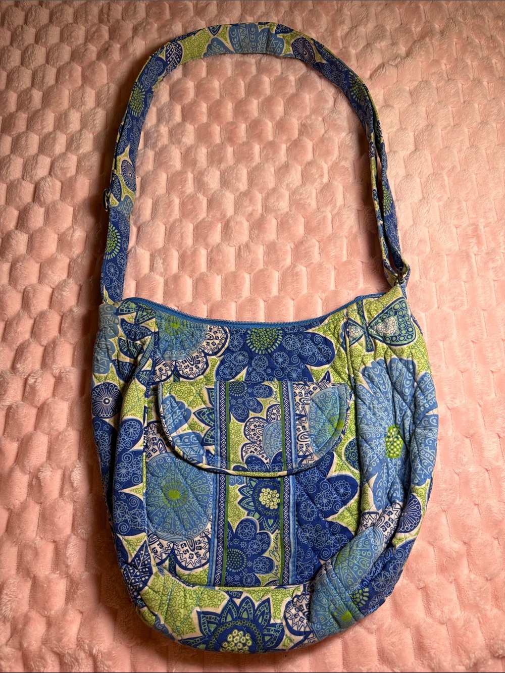 Vera Bradley Blue and Green Floral Quilted Shoulder Bag